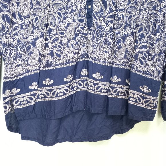 H & M LOGG Blue & White Bandana Print Tunic Top LG - Picture 3 of 10